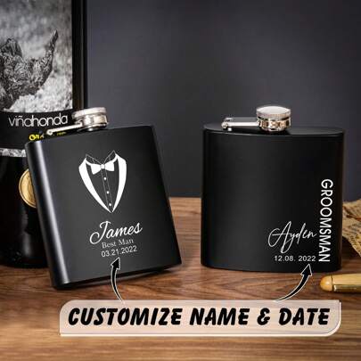 Customized Personalized Groomsman Flask, Groomsman Gift, Groomsman Exclusive Flask, Customized Flask, Black Flask, Groomsman Gift, Wedding Party Gift, Multi-Functional, Decorative, Reusable, Exquisite, Fashionable, High-Quality, Colorful, Modern, Customized, Personalized, Unique, Home Decor, Customized Flask