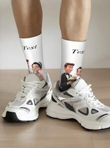 1 Pair Customized Unisex Socks With 360 Degree 3D Number & Name Printing, Personalized Design, Comfortable Breathable Mid-Calf Socks, Unique Fun Gift For Couples, Weddings, Special Occasions - Multicolor - View 4