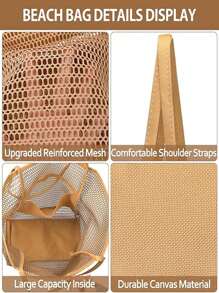 1pc Fashion Large Capacity Foldable Mesh Beach Tote Bag - Nylon Portable Storage Bag For Swimwear, Towels And Necessities, Great For Travel, Gym And Beach Day, Beach Accessories | Elegant Beach Bag | Woven Texture, Shoulder Bag Large Capacity Women Shopping Tote Beach Bag. Mother's Day Gift