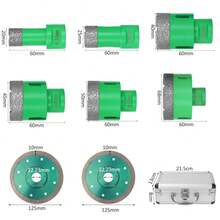 BriSunshine 6PCS Foret Diamanté Kits avec 2 Disques Diamant, 20/25/40/45/50/68mm Trépans avec Filetage M14 pour Perçage à sec pour Verre, Carrelage, Céramique, Marbre, Porcelaine de Coupe