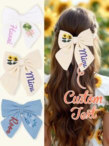 1 pieza Personaliza el nombre impreso Broche de pelo con lazo y bordado para niñas, lazos de pelo bordados con nombre personalizado, broche de pelo con lazo y flor bordados, adecuado para decoración del cabello diaria, regalo para niñas