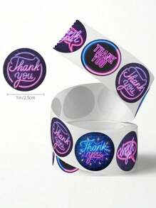 500pcs/Roll Neon Feeling Thank You Stickers, 4 Different Neon Graffiti Style Designs, Waterproof Self-Adhesive Seal Labels For Handmade Gift Card Packaging DIY Decoration - Multicolor - View 3