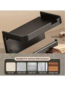 Adhesive Toilet Paper Holder Wall Mounted With Phone Holder Shelf, Plastic, No Need To Drill, For Bathroom, Tissue, Hair Dryer