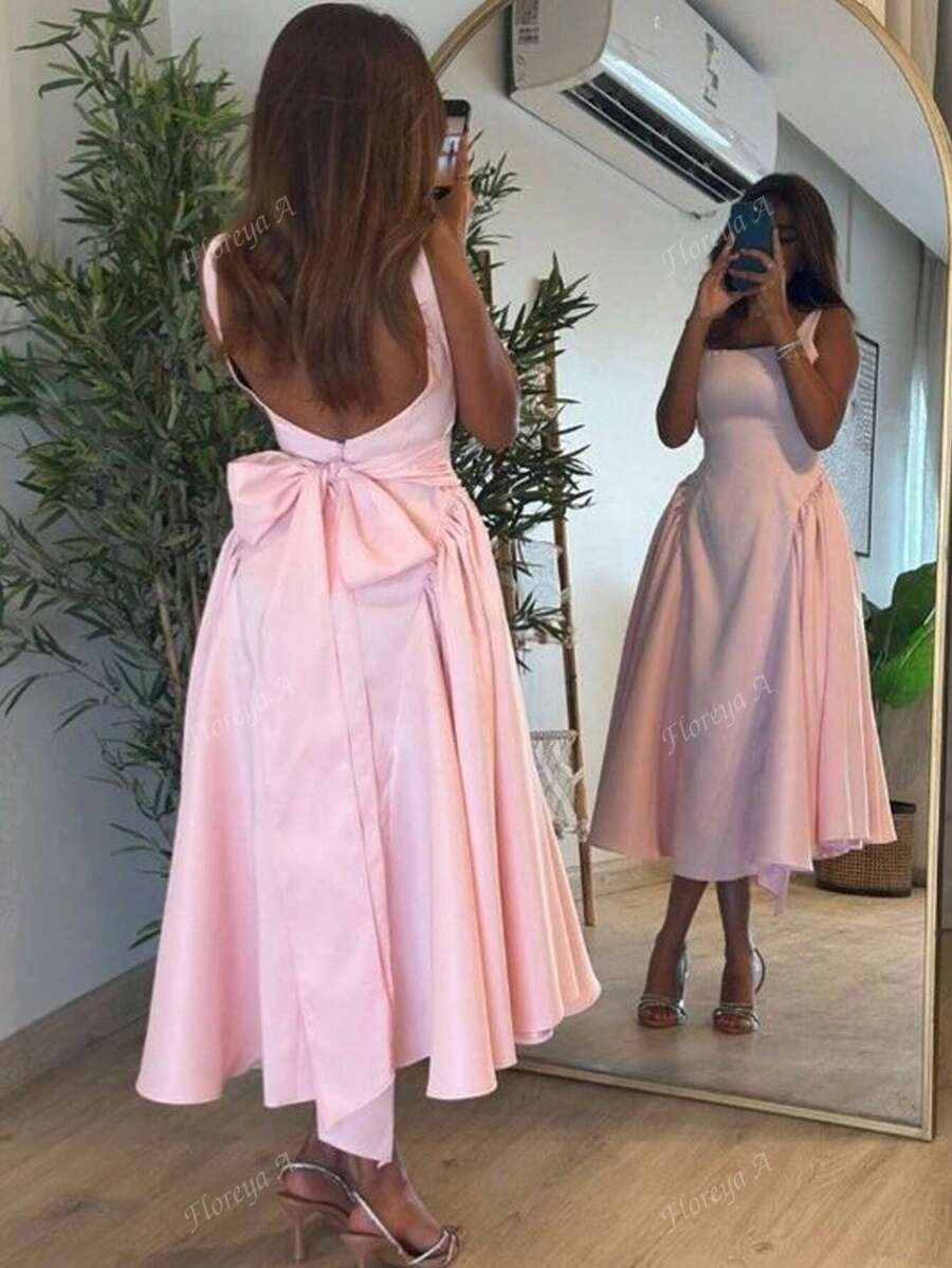 Vestido de Floreya 2025 Primavera/Verano elegante con cintura ceñida y tirantes, vestido de unicolor con diseño de cintura ceñida y moño en la espalda, vestido de estilo francés con tirantes