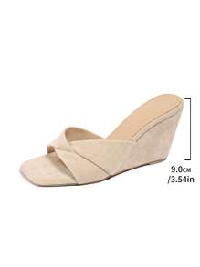 Women's Wedge Sandals, Solid Color Strap Wedge Slippers, Simple & Fashionable Ladies' Slide Sandals