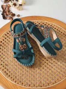 Sandálias Rasteiras Femininas da Moda com Strass no Dedão, Estilo Boêmio, Confortáveis, Versáteis, de Verão