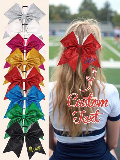 1 buc. Fundă de majoretă personalizată cu paiete și sclipici, cravată de păr personalizată cu numele echipei pe coadă pentru copii, accesorii de păr pentru majorete, idei de cadouri de iarnă pentru băieți și fete, Ziua Îndrăgostiților, accesorii și instrumente de păr personalizate pentru copii, confort ușor