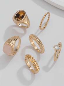 6pcs/Set French Minimalist Design Metal Vintage Ring Set, Suitable For Parties, Gifts, And Daily Wear
