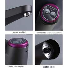 Dispensador de agua automático, bomba de agua eléctrica con controles de botón, carga USB, dispensador de agua para cocina, oficina y exterior, extractor de vin - Negro - Ver 4