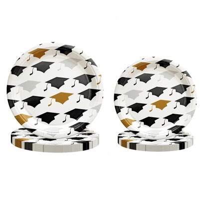 10/20/50 pezzi Piatti di carta per laurea 2025, decorazioni per festa di laurea, piatti con cappello da laurea in bianco e nero Classe 2025, per lauree di college e scuole superiori, forniture per festa di congratulazioni per la laurea