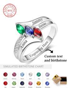 S925 Silver Shining Customized Stone Ring Disposal Name And Birthday Stone Ms. Jewelry Gift Valentine's Day Gift Mother's Day Gift