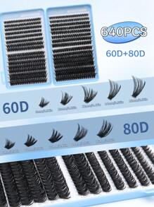 640pcs Eyelash Cluster, D Curl Degree, 640PCS Individual Eyelash Bundles 60D+80D Curling, 8-16mm Length, DIY Eyelash Extensions Natural Look & Super Thick & Smart & Super Soft & Ultra-Light Reusable Single Segment Fake Eyelashes Extension Kit, Suitable For Beginners Daily Life & Wedding & Date & Party & Music Festival & Halloween Use Lash Clusters, Eyelash Clusters, Individual Eyelashes, Lashes, Fake Lashes