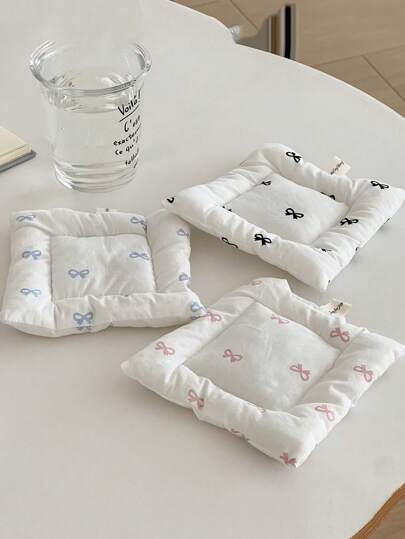 1 pieza Posavasos con lazo dulce, tapete de mesa impreso con lazo muy atractivo para niña, doble cara, aislante de tela gruesa para la sala de estar, regalo para un nuevo hogar