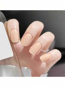 1 Box Natural UV Nail Gel Stickers, Long-Lasting Classic Solid Colors Semi-Cured 20pcs Finger Nail Gel Stickers, Easy To Apply And Remove