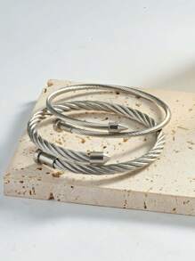 2 pièces/1 pièce Bracelet uniexe casual en acier inoxydable plaqué or 18K, design à vis, convient pour homme et femme, pour porter au quotidien en toute saison