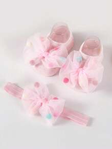 1 Pair Girls' Anti-Slip Crawler Socks With Bow Headband, Cute Warm Indoor Trampoline Socks, Suitable For Spring/Summer - Multicolor - View 9