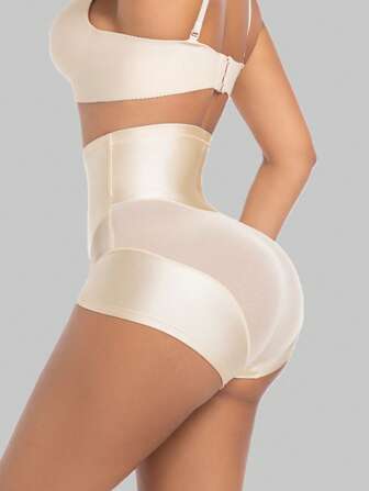 High Waist Mesh Patchwork Zipper Closure Waist-Cinching Shapewear Panties
