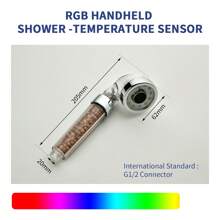1pc Hydroelectric LED Shower Head With Temperature Display In °C And °F, Handheld Showerhead, Explosion-Proof Hose, American Style Bracket