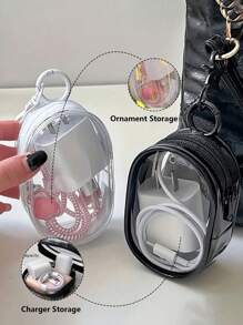 Bolsa de armazenamento de cabo de dados transparente portátil - Estojo de cabo de viagem transparente com chaveiro removível, armazenamento multiuso para carregadores, maquiagem e joias, bolsa compacta para itens essenciais para estudantes universitários e deslocamento diário