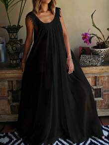 夏季雪纺优雅蕾丝边连衣裙