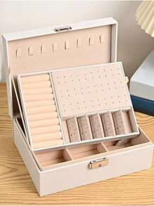 A Three-Layer Jewelry Box Made Of Velvet And Faux Leather, Compact And Portable For Storing Earrings, Rings, Necklaces, And Other Jewelry-Making Supplies. - B-white - View 3