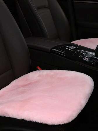 1pc Pink Plush Car Front Seat Cushion, Universal Auto Interior Decoration