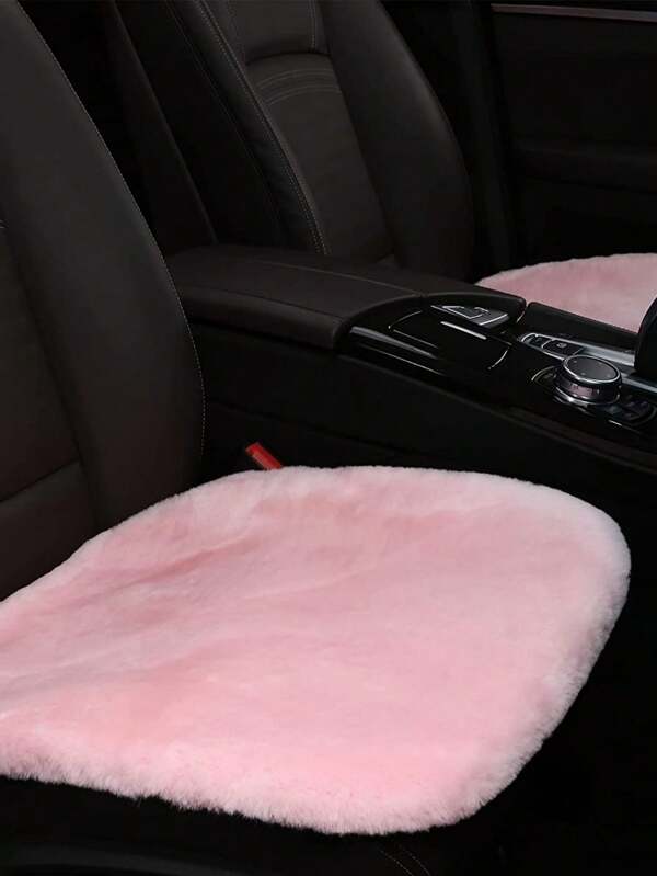1pc Pink Plush Car Front Seat Cushion, Universal Auto Interior Decoration