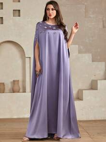 Women's Summer Round Neck Rhinestone Embellished Casual Dress - Purple - View 5