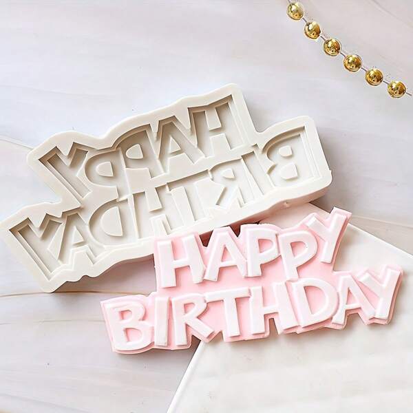 1pc Happy Birthday Silicone Molds - Birthday Alphabet Fondant Silicone Mold, Letters Silicone Fondant Cake Molds - For DIY Cake Decorating, Candy, Chocolate, Gum Paste, Polymer Clay - Perfect Gift For Bakers & Cake Decorators