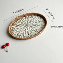 1pc Oval Rattan Colorful Shell Tray, 10.63 X 7.09 X 1.18 Inches, Rattan Colorful Shell Storage Basket, Home Decor, Jewelry Storage, Living Room, Dining Room Tabletop Decor - Colorful Shells - View 16