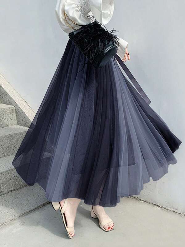 Europe And The United States Elegant Woman Clothing Pleats With Fashion Gauze Skirt Waist Gauze Japan And South Korea Retro A Word Slouchy Casual Popular Ladies Flowy Skirt