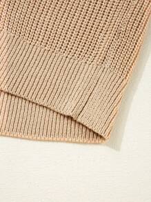 Acelitt Faux Leather Western Cowboy Embroidered Sleeveless Sweater - Khaki - View 8