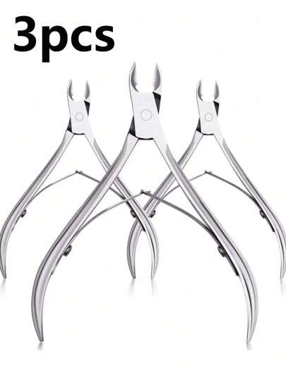 3 st/set Premium nagelklippare i rostfritt stål, exakt trimning för finger- och tånaglar, böjda blad, nagelbandsnångare, förhårdnadsborttagare, nagelvårdsverktyg (silver), för både män och kvinnor