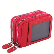 Portafoglio in pelle PU con protezione RFID - Porta carte di credito con piccolo portamonete, chiusura lampo doppia, custodia protettiva sicura per carte, portafoglio piccolo da donna, portamonete da donna, idea regalo per donna