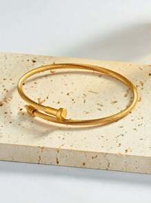 2 pièces/1 pièce Bracelet uniexe casual en acier inoxydable plaqué or 18K, design à vis, convient pour homme et femme, pour porter au quotidien en toute saison