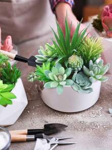 10 piezas - Maceta de plantas suculentas artificiales, maceta de madera rectangular para decoración de flores, decoración de centro de mesa, plantas suculentas artificiales de primera calidad - plantas falsas realistas con textura de cactus - plantas suculentas faciales - mini suculentas falsas, decoración de jardín, planta exterior, jardinería, flores falsas