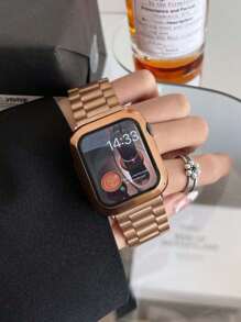 2 件不锈钢金属表带可调节、可拆卸，兼容 Apple Watch + TPU 保护壳，带屏幕保护膜，玫瑰金色，兼容 Apple Watch Ultra 3 2 1 系列 10 9 8 7 6 5 4 3 2 1，38/40/41/42/44/45/46/49 毫米，适合男女