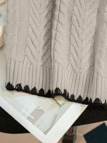 Women's Casual Hand-Crocheted V-Neck Cable Twist Chest Tie Front Knitted Sweater Vest