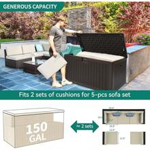 YITAHOME 200 Gallon Large Deck Box, Double-Wall Resin Outdoor Storage Box With Flexible Divider Patio Cushions Pool Supplies Garden Tools, 990 Lbs Load Capacity, Lockable (White) - 深棕色 - 查看 8