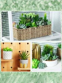 10 piezas - Maceta de plantas suculentas artificiales, maceta de madera rectangular para decoración de flores, decoración de centro de mesa, plantas suculentas artificiales de primera calidad - plantas falsas realistas con textura de cactus - plantas suculentas faciales - mini suculentas falsas, decoración de jardín, planta exterior, jardinería, flores falsas