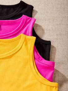 3pcs BLUE SAILOR Girls' Gymnastics Tank Tops, Polyester Knit Fabric, Scoop Neck, Alphabet Pattern, Regular Fit, Summer Vests For Youngsters - Multicolor - View 4