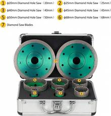 BriSunshine 6PCS Foret Diamanté Kits avec 2 Disques Diamant, 20/25/40/45/50/68mm Trépans avec Filetage M14 pour Perçage à sec pour Verre, Carrelage, Céramique, Marbre, Porcelaine de Coupe
