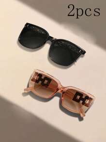 2pcs Square Frame Boys Girls Universal Chain Decoration, Stylish Black Luxury Fashion, Suitable For Beach, Daily Life, Vacation, Outdoor Travel - Multicolor - View 8