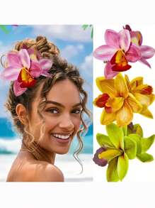 1 Pc Women's Oversized Tropical Flower Hair Clip, Boho Style Faux Orchid Alligator Hair Clip Hair Accessory For Beach, Travel, Vacation, Everyday Outfit, Bangs Clip, Can Be Used To Decorate Dresses And Bags Claw Clips Hair Claws Hair Barrettes, School Stuff