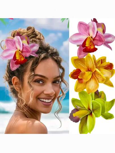 1 Pc Women's Oversized Tropical Flower Hair Clip, Boho Style Faux Orchid Alligator Hair Clip Hair Accessory For Beach, Travel, Vacation, Everyday Outfit, Bangs Clip, Can Be Used To Decorate Dresses And Bags Claw Clips Hair Claws Hair Barrettes, School Stuff, Vacation Outfits Woman, Hair Accessories, Head Accessories