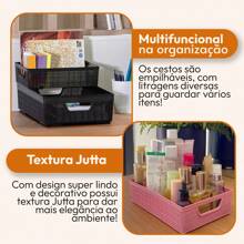 Kit 3 Stackable Plastic Organizer Baskets 2 Liters Kitchen Bathroom Kitchen - Azul marino 3 - Ver 2