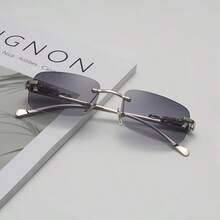 1 Pair Of Retro Square Glasses, Unisex, Classic Frameless Design, Easy And Casual Small Frame Glasses - Xanh kép - Xem 5