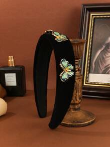 1pc 2cm Wide Women Black Plush Bee Design Non-Slip Hair Hoop, Elegant Sweet Fashion For Campus, Party, Dance, Daily Matching, Autumn/Winter - Black - View 4