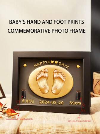 1 pieza Marco para imprimir huella de mano y pie de bebé, recuerdo conmemorativo del cabello del bebé de 100 días del recién nacido, regalo de memoria del crecimiento del bebé de 1 año
