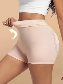 Lace Butt Lifting Tummy Control Shapewear Shorts With Detachable Sponge Padding Panties Seamless - Apricot - View 4